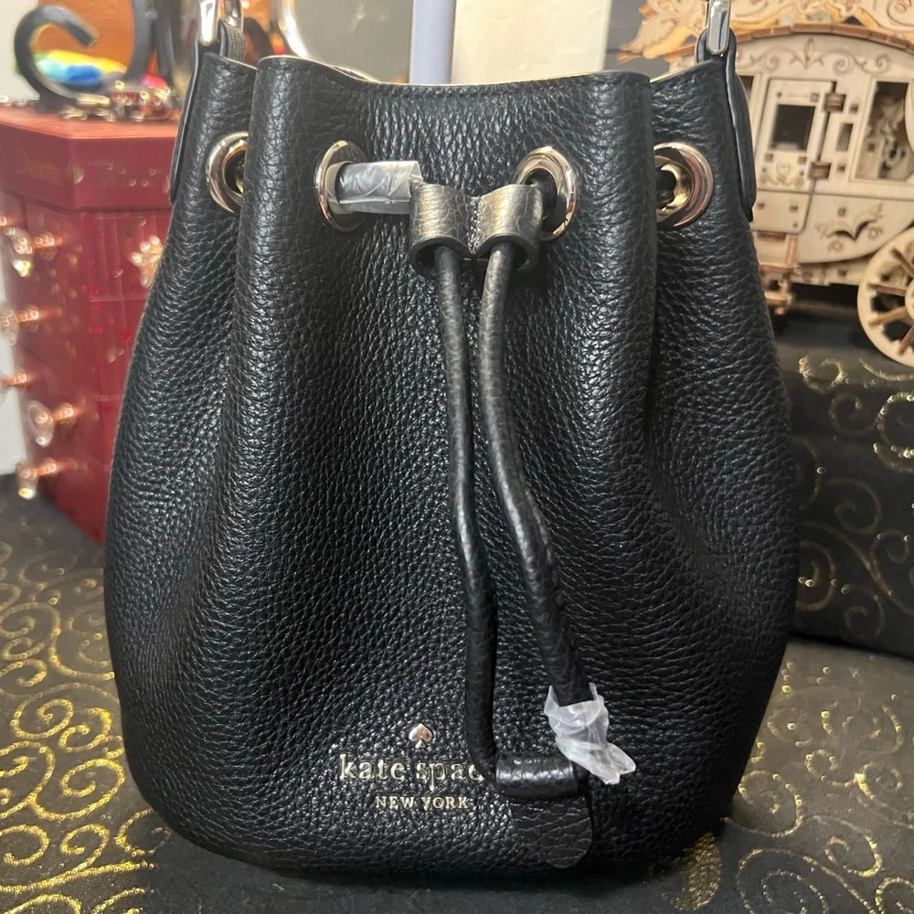 Kate Spade Rosie black pebbled leather mini bucket bag KC740